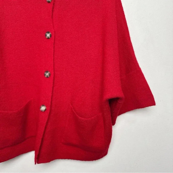 Tahari Womens Medium Button Collar Red Wool Oversized Cardigan - Picture 7 of 14